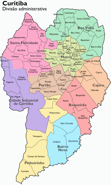 mapa com bairros de Curitiba