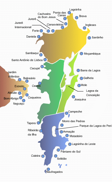 mapa dos hoteis de Florianopolis