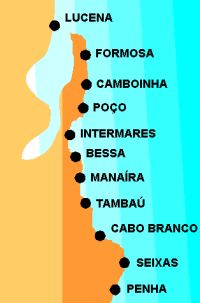 mapa das praias de João Pessoa