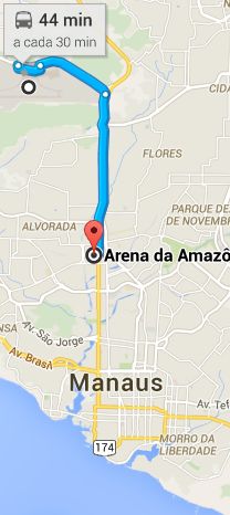 Mapa com localizaao da Arena Amazonia - Manaus