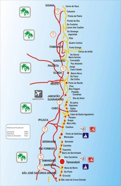 Mapa das Praias de Recife e Pernambuco