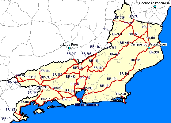 mapa das estradas federais do Rio
