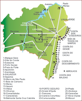 mapa das praias da Bahia